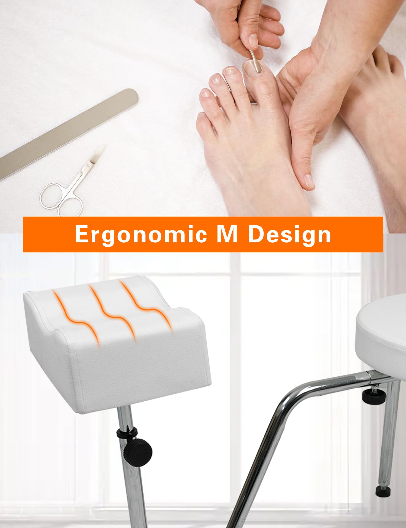 Pedicure Stool, Adjustable Tattoo Leg Arm Rest Stand Leather Foot Stool Chair Manicure Technician Footrest Nail Station for Beauty Salon Nail Shop&Nail Techs Pedicure Stool Spa (White)