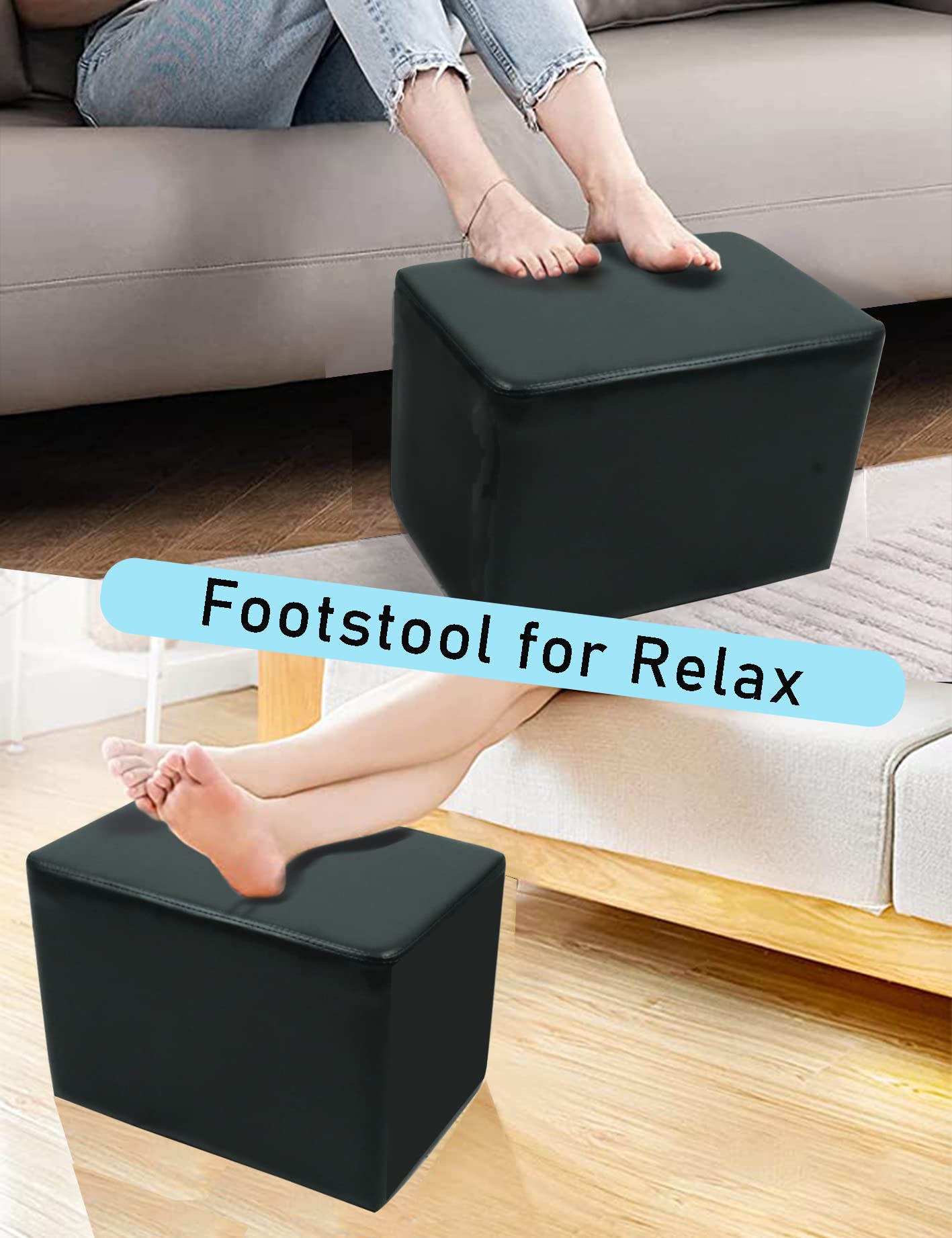Waterproof Leather Ottoman: Stylish and Functional Foot Rest for Manicure Stores, Spas, Salons, and Barbershops (Black1)
