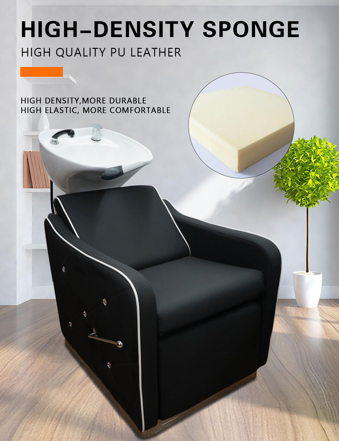 Shampoo Chair-Backwash Unit for Salon,Tilting Ceramic Sink Station,Multifunctional Shampoo Chair for Barbershop,Beauty,Salon,Spa(Black)