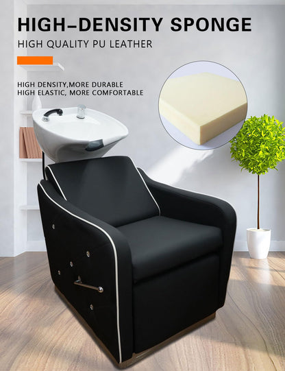 Shampoo Chair-Backwash Unit for Salon,Tilting Ceramic Sink Station,Multifunctional Shampoo Chair for Barbershop,Beauty,Salon,Spa(Black)