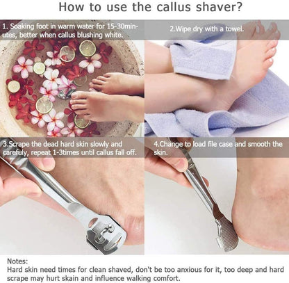 Foot Scraper Premium Stainless Steel Foot Rasp Callus Shaver Foot Files Dead Hard Skin Remover Scraper Pedicure Foot Care Tool with 10 Blades for Wet and Dry Feet Sliver