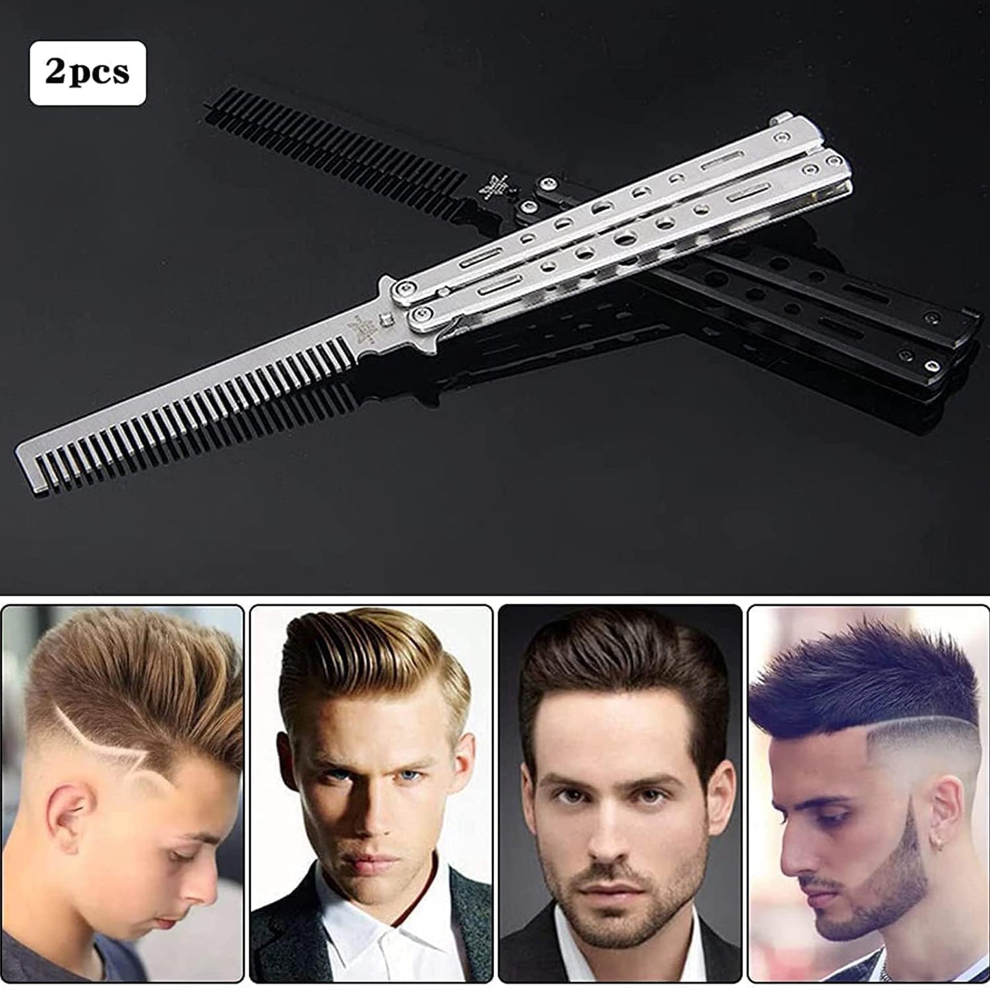 LA PERLA TECH Butterfly Comb, Stainless Steel Foldable Pocket Comb, Spring Hair Comb for Hair, Barber Comb, Hair Styling Accessories Silver