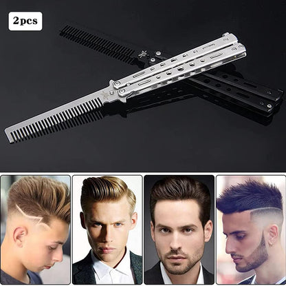 LA PERLA TECH Butterfly Comb, Stainless Steel Foldable Pocket Comb, Spring Hair Comb for Hair, Barber Comb, Hair Styling Accessories Silver