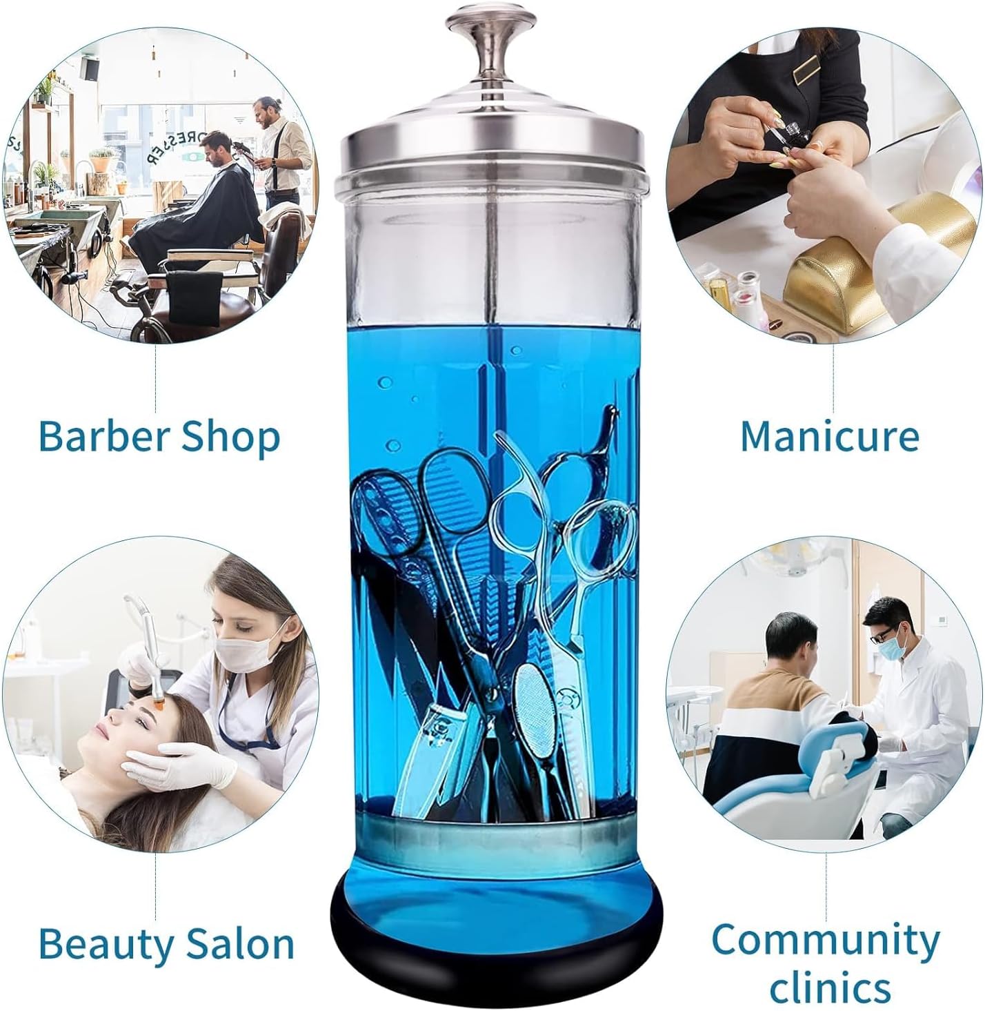 Disinfectant Jar Barber Sterilizer Durable Glass for Nail Tools and BarberShop Hair Stylist Tool 200 Pieces Sterilization Pouches