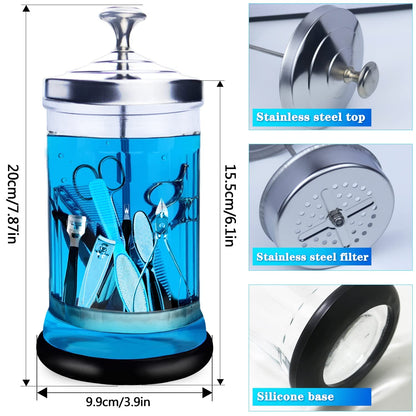 Salon Disinfecting Jar- Removable Basket and Stainless Steel Parts, Small Size