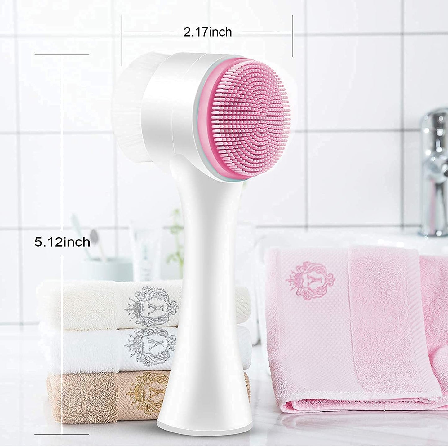 Manual Facial Cleansing Brush, 2-in-1 Skin Care face Brush, Silicone Facial Scrubber Manual Dual Face Wash Brush for Deep Pore Exfoliation Massaging (Pink)