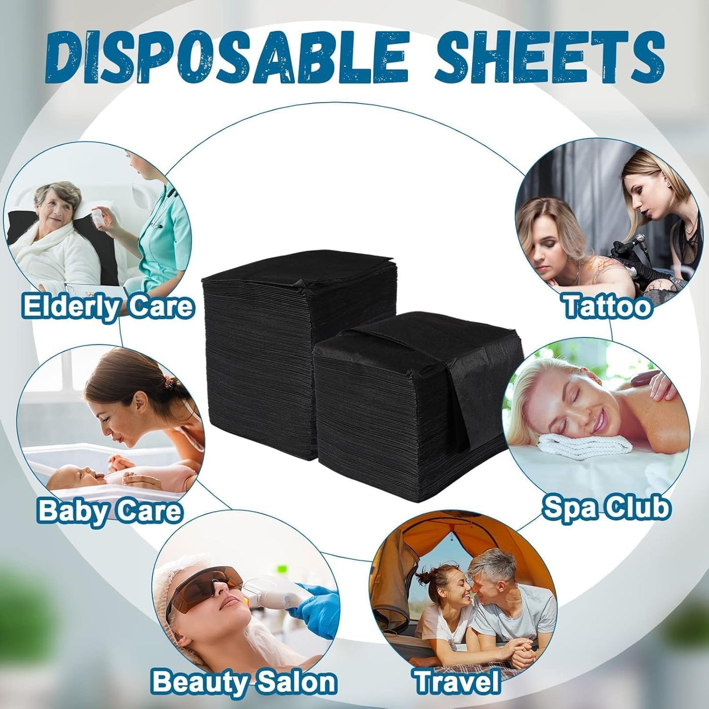 Disposable Waterproof Massage Table Sheets, Black Non-Woven Bed Cover Drape for Spa and Travel, 50 Pack