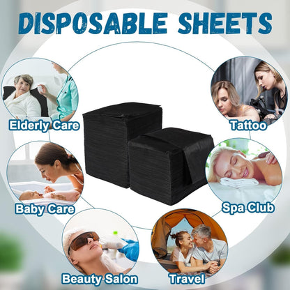 Disposable Waterproof Massage Table Sheets, Black Non-Woven Bed Cover Drape for Spa and Travel, 50 Pack
