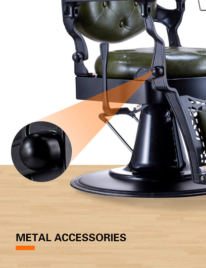 Professional  Barber Chair Heavy Duty Metal Frame, Large Pump Hydraulic, Swivel & Reclining Chair, Men's Hair Styling, Hair Cutting Salon Chair (Green-black)