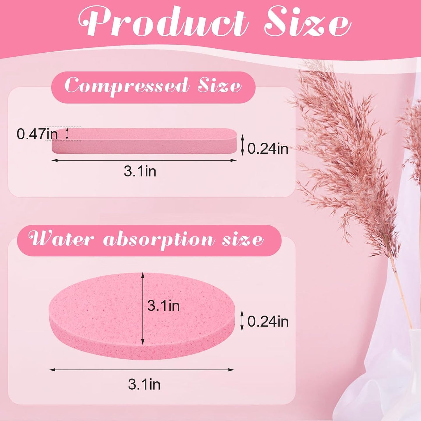 120 Pcs Facial Sponge, Pink, Spherical, Polymer, Gentle Exfoliating, Compress Face Cleansing Sponge Unisex