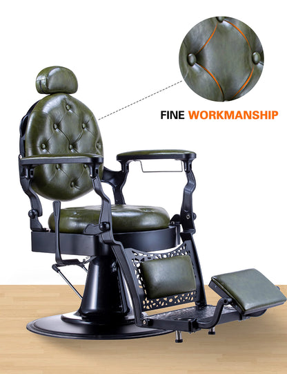 Professional  Barber Chair Heavy Duty Metal Frame, Large Pump Hydraulic, Swivel & Reclining Chair, Men's Hair Styling, Hair Cutting Salon Chair (Green-black)