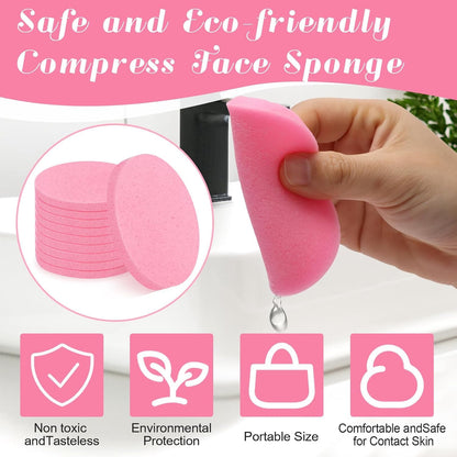 120 Pcs Facial Sponge, Pink, Spherical, Polymer, Gentle Exfoliating, Compress Face Cleansing Sponge Unisex