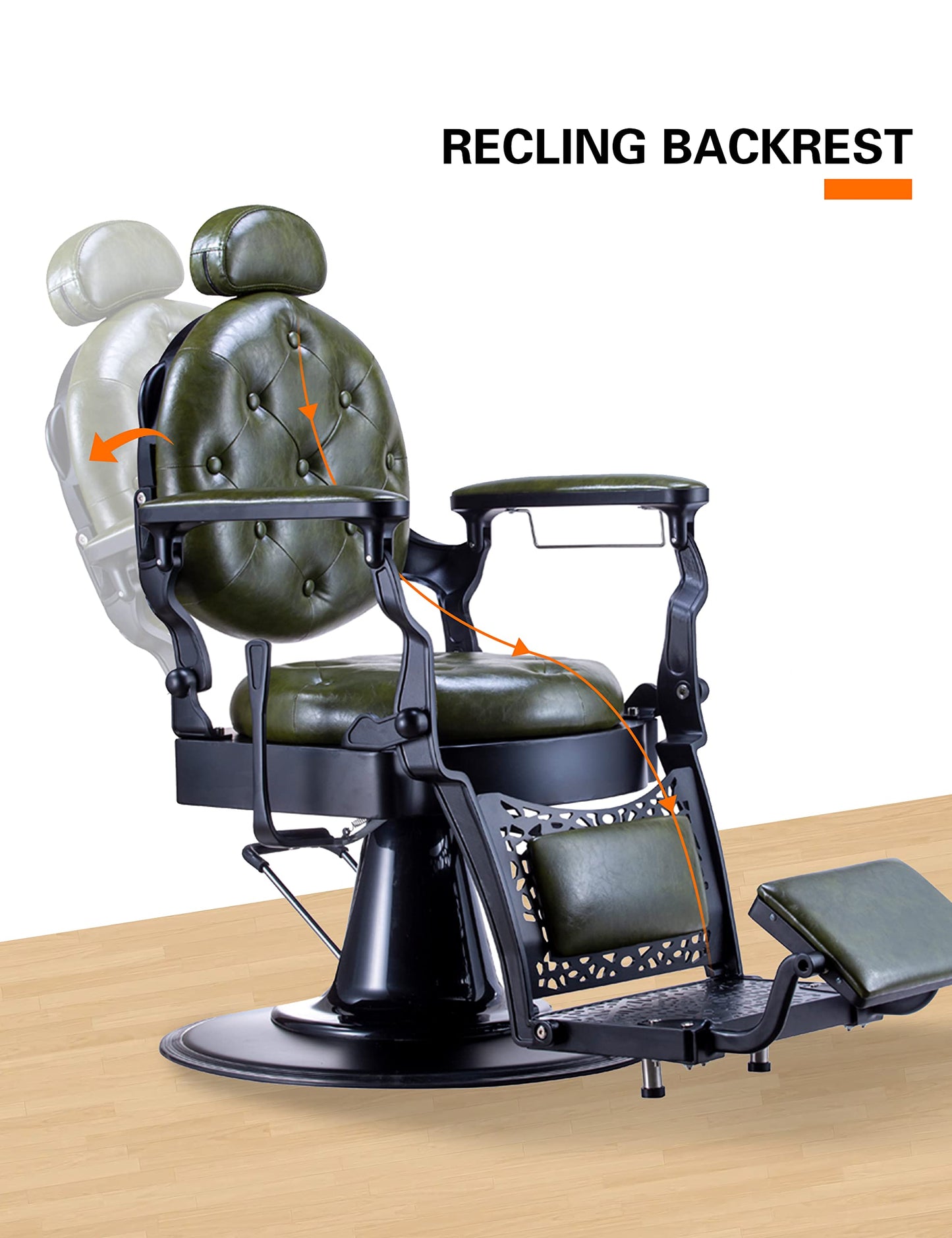 Professional  Barber Chair Heavy Duty Metal Frame, Large Pump Hydraulic, Swivel & Reclining Chair, Men's Hair Styling, Hair Cutting Salon Chair (Green-black)