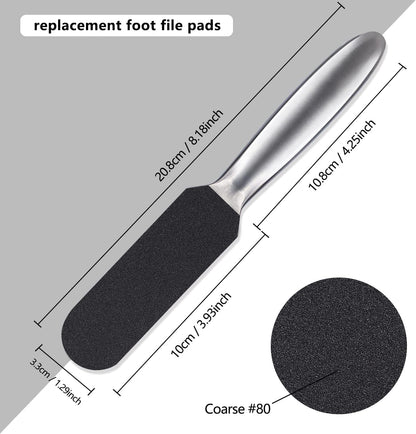 Professional Pedicure File Refill Pads Callus Remover, Pedi File Replacement for Reusable Stainless Steel Foot Rasp Handle, 50 Count (Black - 80 Grit)