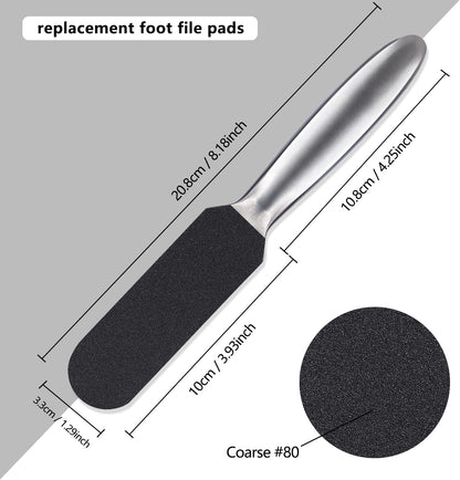 Professional Pedicure File Refill Pads Callus Remover, Pedi File Replacement for Reusable Stainless Steel Foot Rasp Handle, 50 Count (Black - 80 Grit)