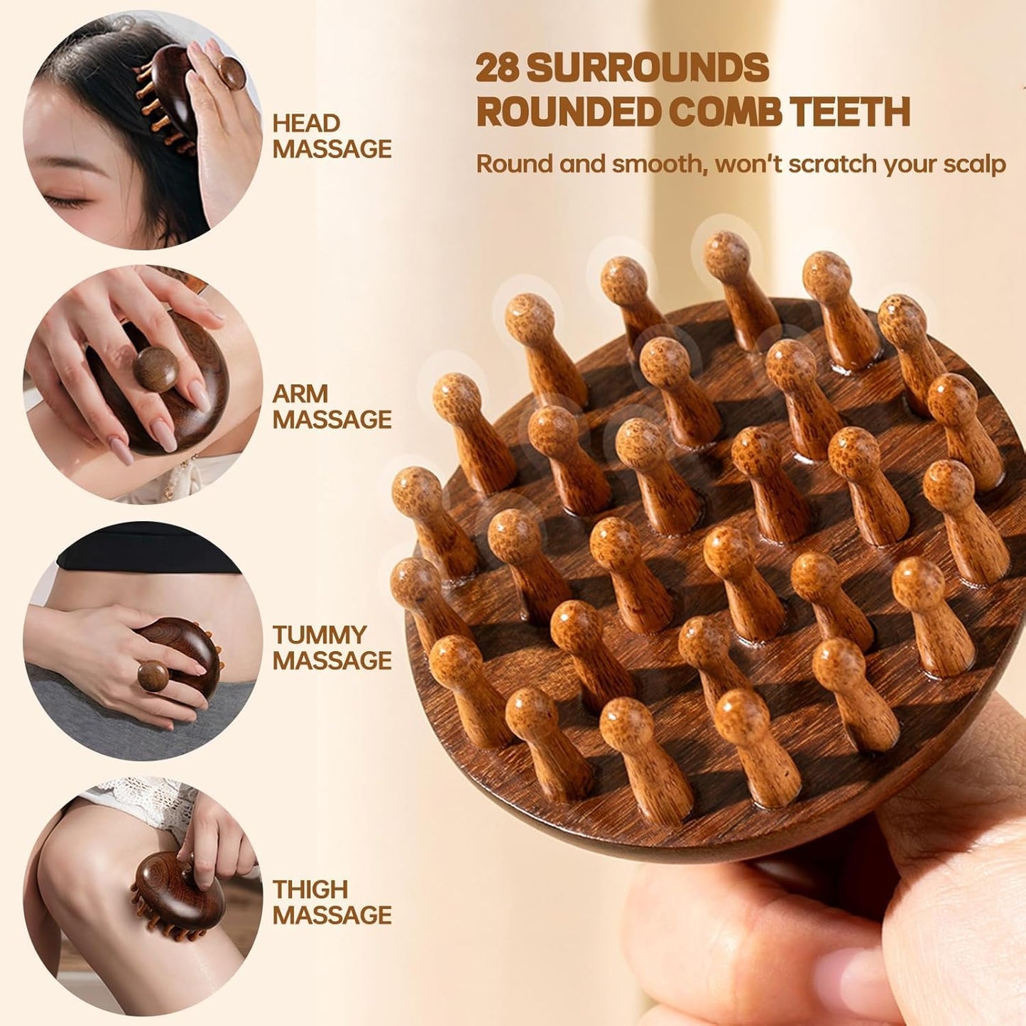 Premium Wooden Scalp Massage Brush, Shampoo Brush for Wet and Dry Hair, Reduces Dandruff and Stimulates Hair Growth