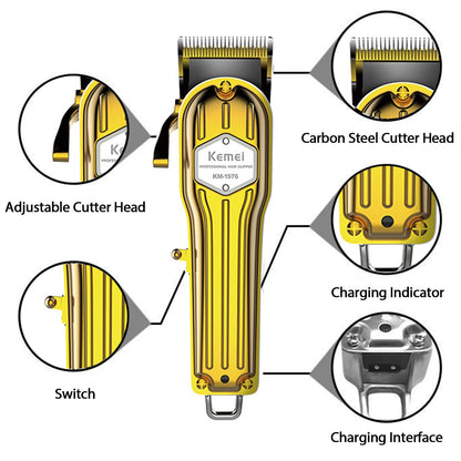 KEMEI 1976 Hair Clippers for Men Professional, Cordless Hair Trimmers Grooming Kit Wet/Dry Clippers USB Rechargeable Beard Trimmer Haircut Set for Home Use & Barbers, KM 1976 Gold
