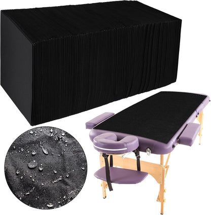 Disposable Massage Table Sheets, Non-woven Fabric Spa Bed Cover for Esthetician, Waxing, Lash Salon, Black, 50 Pieces per Roll