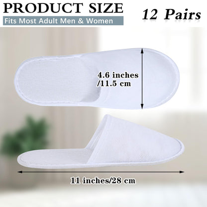 12 Pairs Disposable Spa Slippers Fluffy Closed Toe Spa Slippers for Hotel, Home, Guest Use, Fits up to US Men Size 10 and Women Size 11