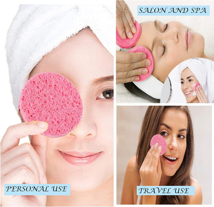 Prrofessional Salon-Spa-Clinic Natural Cellulose Facial Sponge Deep Face Cleansing Exfoliating Sponge-25 Pieces (Pink)