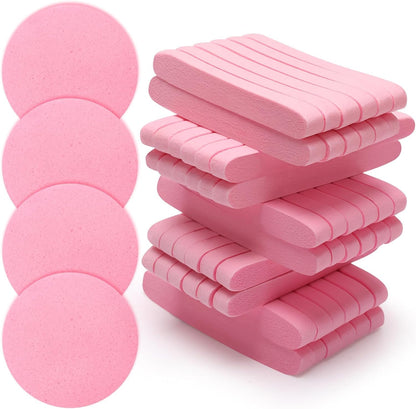 120 Pcs Facial Sponge, Pink, Spherical, Polymer, Gentle Exfoliating, Compress Face Cleansing Sponge Unisex