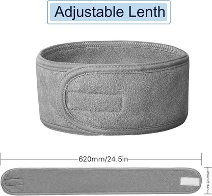 3PINK-GRAY-WHITE Headband, Adjustable Spa Facial Headbands Terry Cloth Stretch Make Up Wrap for Face Washing, Shower, Facial Mask, Yoga, Sport Headband with Magic Tape For Women