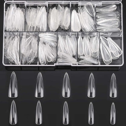False Nail Tips, Clear Acrylic Nail Tips Full Cover Fake Nails, Long Stiletto Nail Tips Acrylic Nail Tips Half Cover Pointed -Transparent -500 Pics…