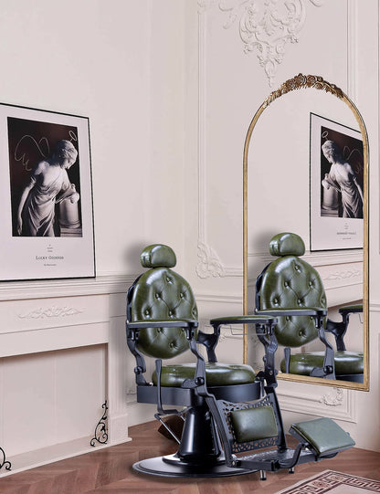Professional  Barber Chair Heavy Duty Metal Frame, Large Pump Hydraulic, Swivel & Reclining Chair, Men's Hair Styling, Hair Cutting Salon Chair (Green-black)