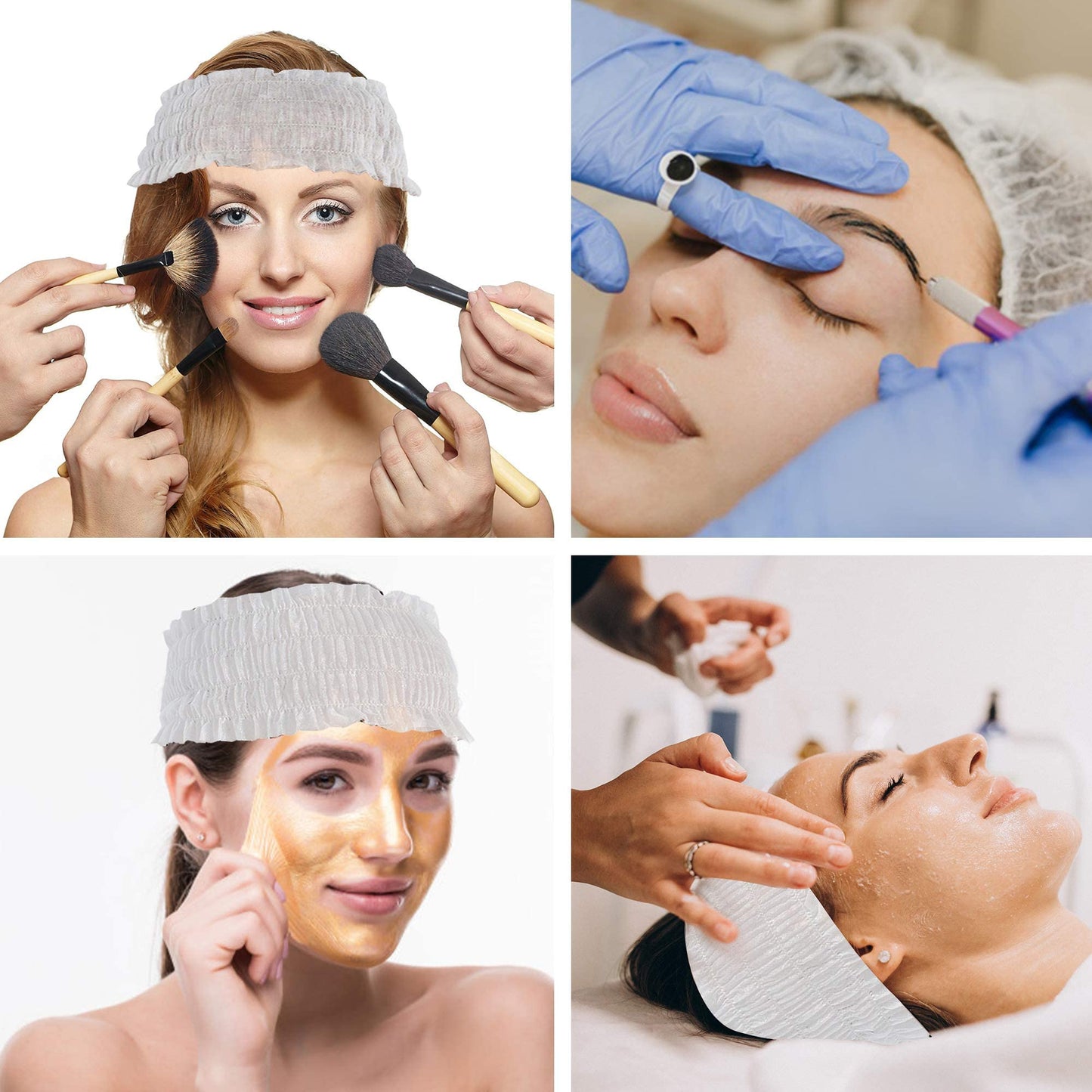 200 Pieces Disposable Spa Headbands, Soft Non-woven Facial Cloth Stretch Skin Care Hair Band, Professional Salon Makeup Sauna Essential Supplies for Women, White