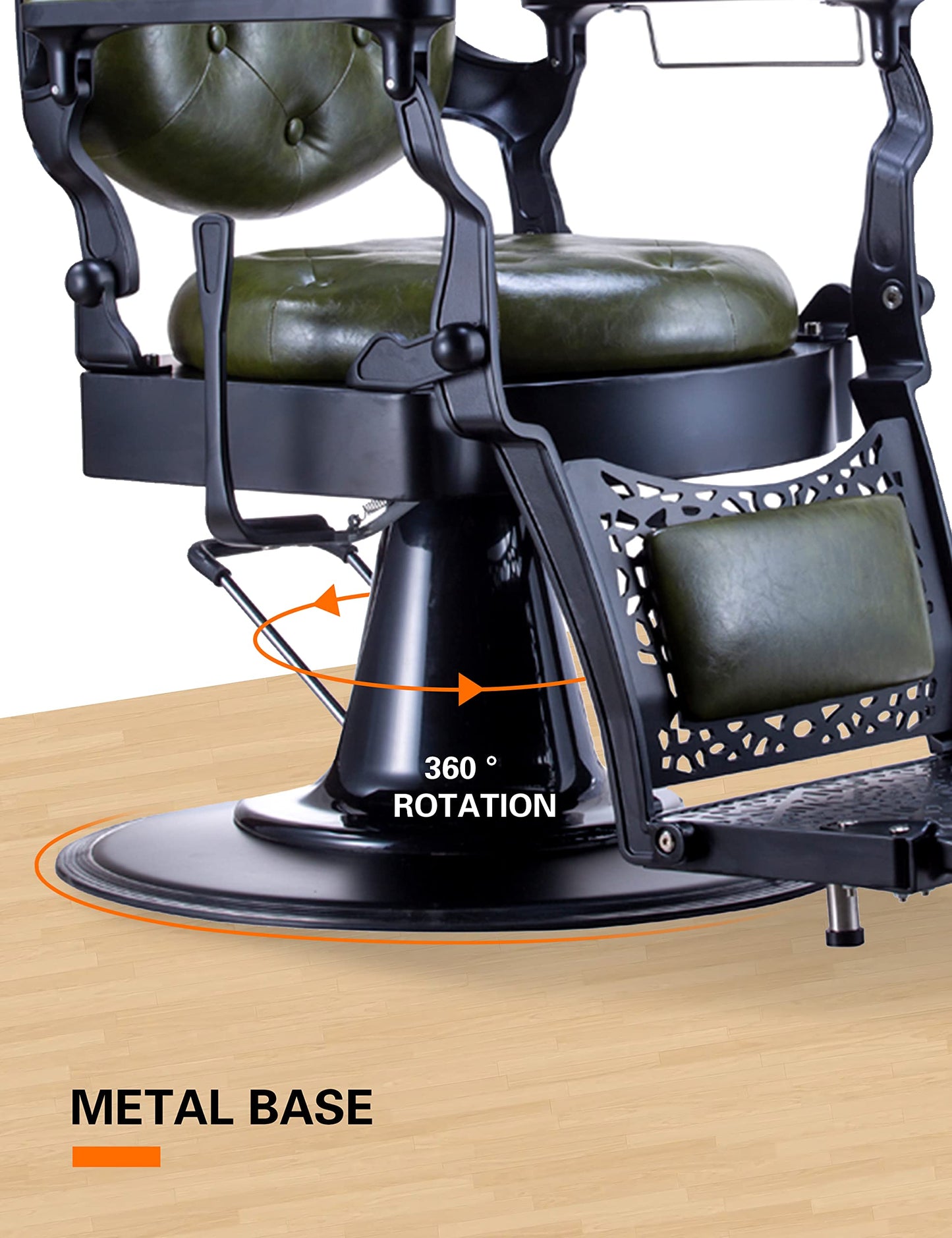 Professional  Barber Chair Heavy Duty Metal Frame, Large Pump Hydraulic, Swivel & Reclining Chair, Men's Hair Styling, Hair Cutting Salon Chair (Green-black)