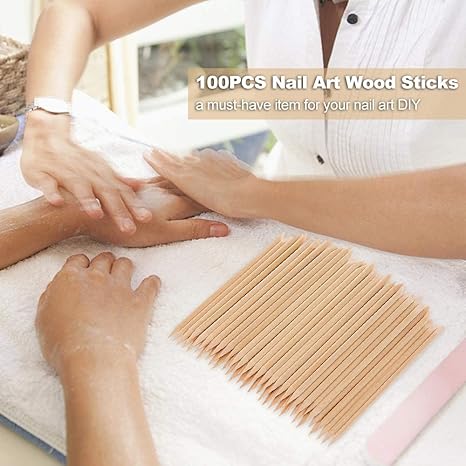 LA PERLA TECH 100Pcs Nail Art Cuticle Pusher Remover Manicure Pedicure Tool Orange Wood Sticks