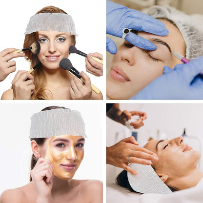 LA PERLA TECH 200 Pieces Disposable Spa Headbands, Soft Non-woven Facial Cloth Stretch Skin Care Hair Band, Professional Salon Makeup Sauna Essential Supplies for Women, White