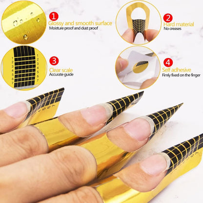 LA PERLA TECH 500 Pieces Nail Extension Forms Guide Sticker, Nail Art Tips Paper for Acrylic Gel Nail Shape Extension