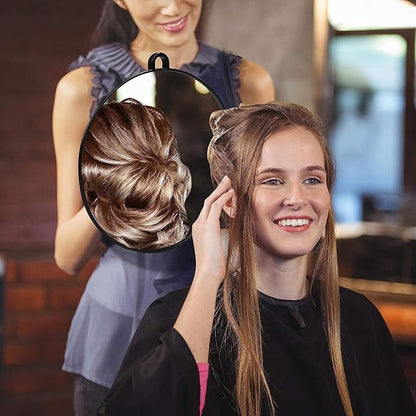 LA PERLA TECH Lightweight Handheld Round Hairdressing Mirror -Professional Use- Handle or Hang on the Wall for Barbers, Salons and Beauticians