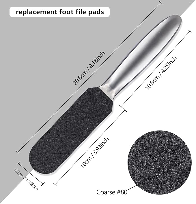 LA PERLA TECH Pedi File Replacement for Reusable Stainless Steel Foot Rasp Handle, 10 Count -Black