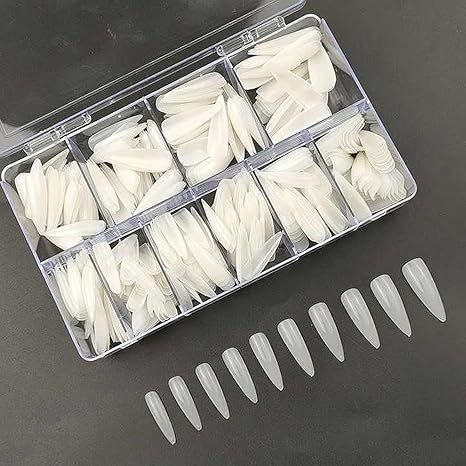 LA PERLA TECH Professional False Nails Tips Long Natural Fake Nail Art Tips Flat Shape Full Cover Manicure 10 SIZES 500pcs