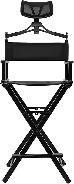Professional Folding Makeup Artist Makeup Portable Directors Makeup Artist Chair With Headrest, Aluminum Black Tall Directors Chair With Adjustable Height For Beauty Salon