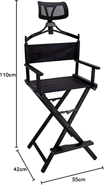 Professional Folding Makeup Artist Makeup Portable Directors Makeup Artist Chair With Headrest, Aluminum Black Tall Directors Chair With Adjustable Height For Beauty Salon