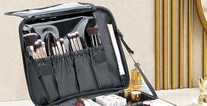 Travel Makeup Case, Cosmetic Organizer Bag Makeup Train Case With Compartment Makeup Bursh Set Storage Bag (Black)