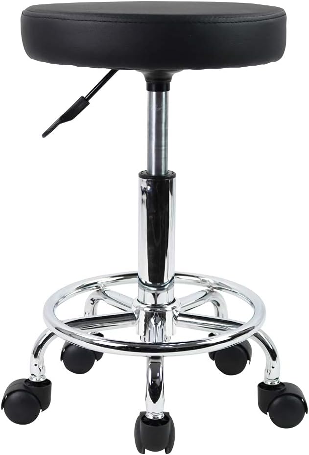 LA PERLA TECH Swivel Stool Chair Height Adjustable Rolling Stool Multi-Purpose Comfortable 8 CM SPONGE- Round Chair/Lab Office Stool, Black